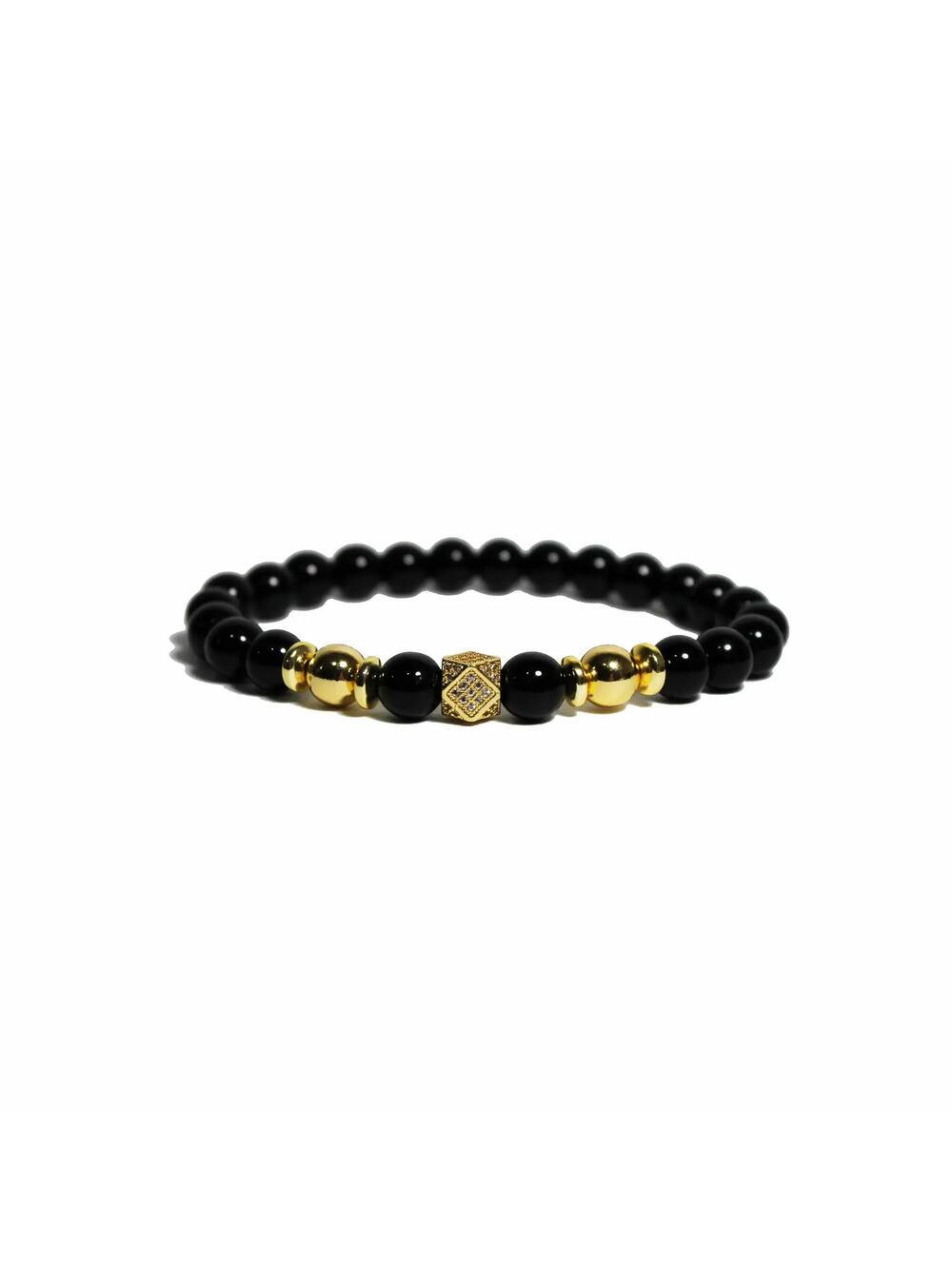🔴 Bracelet - Gold Polygon Pavé & Polished Onyx